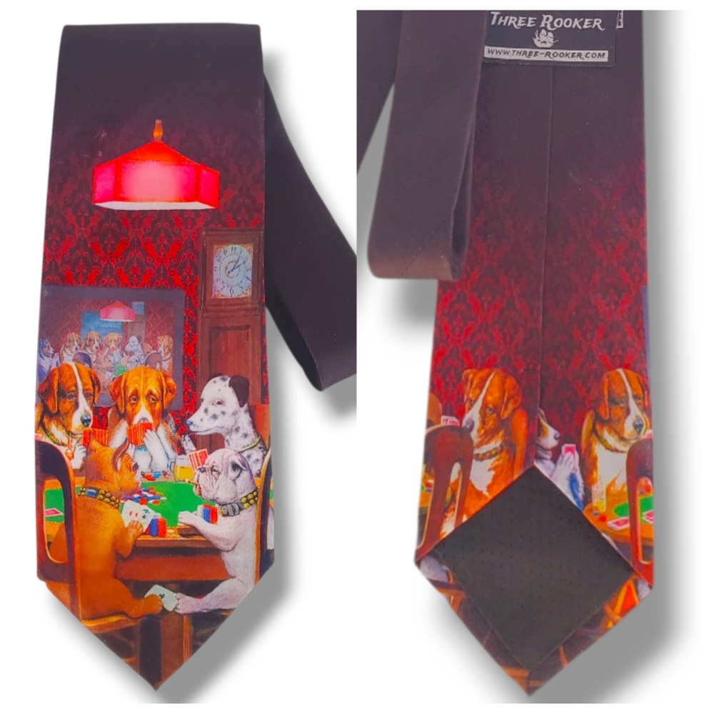 Dog Ties Dogs Playing Poker Neckties Art tie Men's Dog Neck Ties Three Rooker